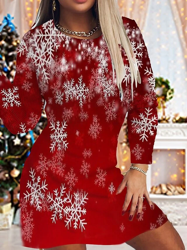 Women's Christmas Bodycon Print Dress Mini Dress Light Red Light Gray Red Long Sleeve Elk Tree Snowflake Print Winter Autumn Crew Neck Fashion Casual 2022 S M L XL 2XL 3XL 4XL 5XL 6XL 1 Women's Christmas Bodycon Print Dress Mini Dress Light Red Light Gray Red Long Sleeve Elk Tree Snowflake Print Winter Autumn Crew Neck Fashion Casual 2022 S M L XL 2XL 3XL 4XL 5XL 6XL