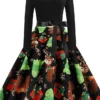 Women's Christmas Swing Dress Knee Length Dress Black Long SleeveTree Bow Print Fall Winter Round Neck VintageParty 2021 S M L XL XXL