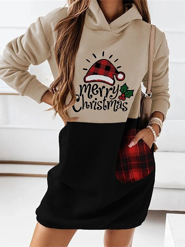 Women's Christmas Hoodie Dress Winter Dress Mini Dress Green Black Wine Khaki Red White Long Sleeve Print Print Winter Fall Hooded Fashion Casual Modern Fall Dress Loose Fit 2022 S M L XL 2XL 6 Women's Christmas Hoodie Dress Winter Dress Mini Dress Green Black Wine Khaki Red White Long Sleeve Print Print Winter Fall Hooded Fashion Casual Modern Fall Dress Loose Fit 2022 S M L XL 2XL - Image 6