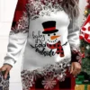 Women‘s Christmas Casual Dress Sweatshirt Dress Mini Dress Warm Fashion Outdoor Holiday Crew Neck Print Snowman Print Loose Fit Wine Red Purple S M L XL XXL