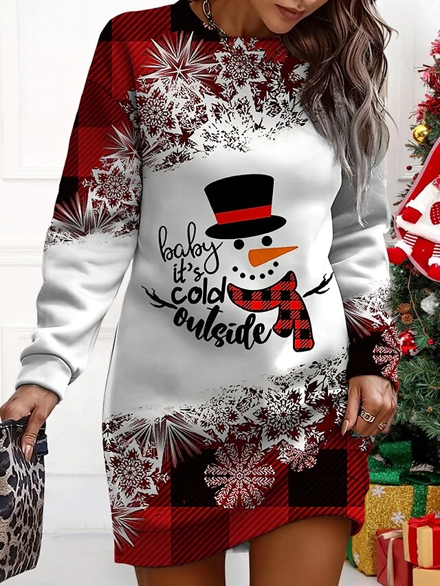 Women‘s Christmas Casual Dress Sweatshirt Dress Mini Dress Warm Fashion Outdoor Holiday Crew Neck Print Snowman Print Loose Fit Wine Red Purple S M L XL XXL 1 Women‘s Christmas Casual Dress Sweatshirt Dress Mini Dress Warm Fashion Outdoor Holiday Crew Neck Print Snowman Print Loose Fit Wine Red Purple S M L XL XXL