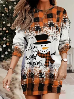 Women's Christmas Casual Dress Sweatshirt Dress Mini Dress Warm Fashion OutdoorVacation Crew Neck Print Geometric Snowman Loose Fit Red Blue Orange S M L XL XXL 6 Women's Christmas Casual Dress Sweatshirt Dress Mini Dress Warm Fashion OutdoorVacation Crew Neck Print Geometric Snowman Loose Fit Red Blue Orange S M L XL XXL -Fashion Life Shop hoajyd1695365436109