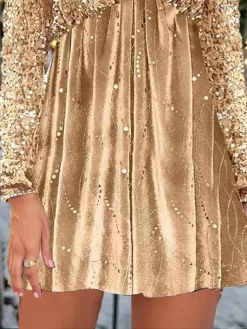 Women's Casual Dress Christmas Dress Velvet Dress Polka Dot Sequins Cut Out V Neck Mini Dress Fashion Streetwear Christmas Street Long Sleeve Regular Fit Yellow Fall Winter S M L XL XXL -Fashion Life Shop hpfjyc1697186734794