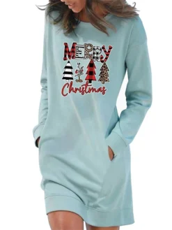 Women's Christmas Hoodie Dress Winter Dress Light Blue Grey White Long Sleeve Letter Tree Pocket Print Winter Fall Crew Neck Stylish Casual Fall Dress Loose Fit 2022 S M L XL 2XL / Cotton 9 Women's Christmas Hoodie Dress Winter Dress Light Blue Grey White Long Sleeve Letter Tree Pocket Print Winter Fall Crew Neck Stylish Casual Fall Dress Loose Fit 2022 S M L XL 2XL / Cotton -Fashion Life Shop hskpca1666343866927