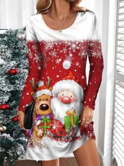 Women's Casual Dress Christmas Dress T Shirt Dress Tee Dress Santa Claus Snowman Print V Neck Mini Dress Fashion Streetwear Outdoor Christmas Long Sleeve Loose Fit Black White Wine Fall Winter S M L 7 Women's Casual Dress Christmas Dress T Shirt Dress Tee Dress Santa Claus Snowman Print V Neck Mini Dress Fashion Streetwear Outdoor Christmas Long Sleeve Loose Fit Black White Wine Fall Winter S M L -Fashion Life Shop hthhte1695379103859