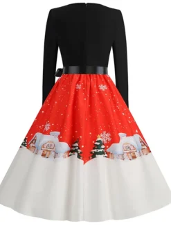 Women's Christmas Casual Dress Vintage Dress Midi Dress Black Blue Wine Long Sleeve Santa Claus Bow Winter Fall Spring Square Neck Vacation Christmas Daily Vacation 2022 S M L XL XXL 3XL -Fashion Life Shop htzttc1667637134542
