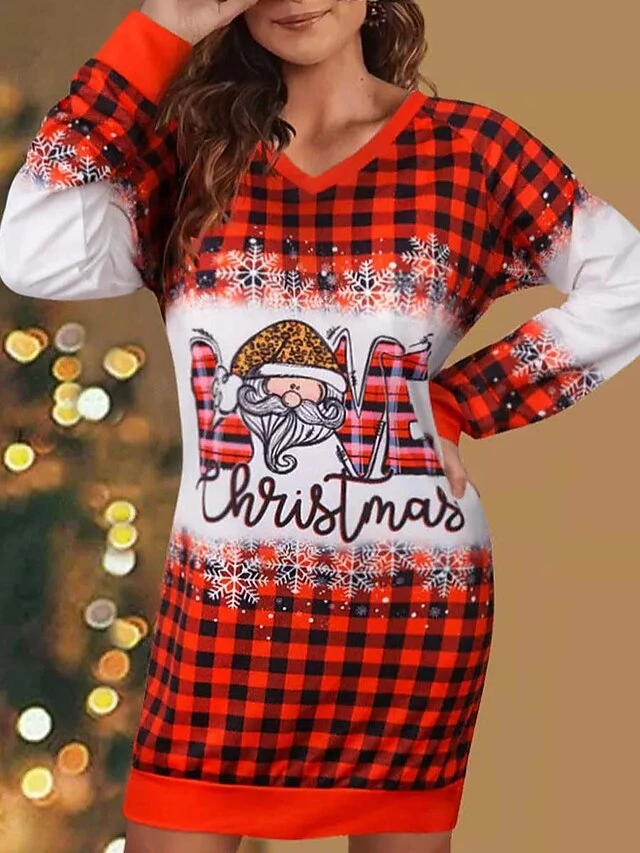 Women‘s Christmas Casual Dress Hoodie Dress Mini Dress Fashion Daily Outdoor Vacation Going Out V Neck Print Bell Regular Fit Red S M L XL XXL 3 Women‘s Christmas Casual Dress Hoodie Dress Mini Dress Fashion Daily Outdoor Vacation Going Out V Neck Print Bell Regular Fit Red S M L XL XXL - Image 3