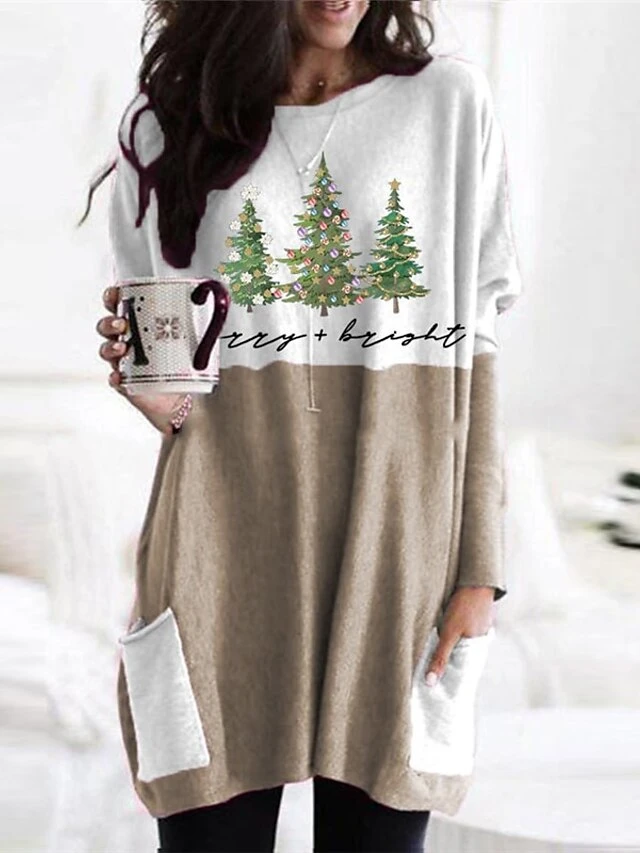 Women's Christmas Casual Dress T Shirt Dress Tee Dress Shift Dress Mini Dress Black Blue Pink Long Sleeve Color Block Pocket Winter Fall Autumn Crew Neck Fashion Daily Date 2022 XXS XS S M L XL XXL 2 Women's Christmas Casual Dress T Shirt Dress Tee Dress Shift Dress Mini Dress Black Blue Pink Long Sleeve Color Block Pocket Winter Fall Autumn Crew Neck Fashion Daily Date 2022 XXS XS S M L XL XXL - Image 2