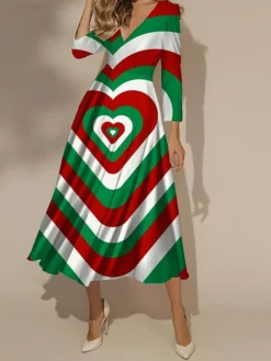 Women's Casual Dress Christmas Dress Swing Dress Plaid Snowflake Print V Neck Midi Dress Fashion Streetwear Outdoor Christmas 3/4 Length Sleeve Regular Fit Red Burgundy Green Fall Winter S M L XL XXL -Fashion Life Shop hulqrw1695372559098