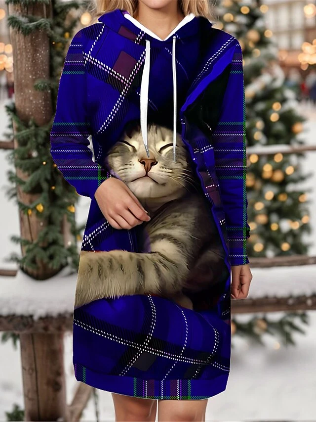 Women's Christmas Dress Hoodie Dress Mini Dress Warm Fashion Outdoor Christmas Holiday Hoodie Print Animal Geometric Loose Fit Wine Navy Blue Blue S M L XL XXL 3 Women's Christmas Dress Hoodie Dress Mini Dress Warm Fashion Outdoor Christmas Holiday Hoodie Print Animal Geometric Loose Fit Wine Navy Blue Blue S M L XL XXL - Image 3