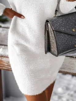 Women's Winter Dress Christmas Dress Sheath Dress Mini Dress Lace Cold Shoulder Christmas Street Daily Fashion Streetwear V Neck Long Sleeve 2023 Regular Fit White Color S M L XL XXL Size -Fashion Life Shop huscdn1696759169560