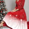 Women's Casual Dress Christmas Dress Winter Dress Snowflake Ombre Print V Neck Midi Dress Fashion Streetwear Outdoor Christmas 3/4 Length Sleeve Regular Fit Wine Fall Winter S M L XL XXL