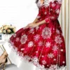 Women's Casual Dress Christmas Dress Winter Dress Snowflake Print V Neck Midi Dress Fashion Streetwear Outdoor Christmas 3/4 Length Sleeve Regular Fit Red Blue Green Fall Winter S M L XL XXL