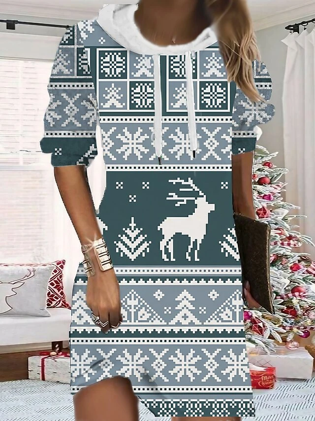Women's Christmas Hoodie Dress Shift Dress Mini Dress Black Blue Wine Long Sleeve Plaid Print Fall Spring Hooded Fashion Christmas Daily Loose Fit 2022 S M L XL XXL 3XL 1 Women's Christmas Hoodie Dress Shift Dress Mini Dress Black Blue Wine Long Sleeve Plaid Print Fall Spring Hooded Fashion Christmas Daily Loose Fit 2022 S M L XL XXL 3XL