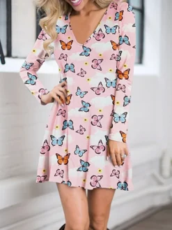 Women's Casual Dress Christmas Dress Sweatshirt Dress Butterfly Ugly Christmas Print Crew Neck Mini Dress Fashion Streetwear Christmas Street Long Sleeve Regular Fit Pink Red Fuchsia Fall Winter S M -Fashion Life Shop hxljbm1695888565212