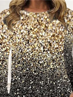 Women's Christmas Casual Dress T Shirt Dress Tee Dress Shift Dress Mini Dress Gold Long Sleeve Color Gradient Pocket Winter Fall Autumn Crew Neck Fashion Christmas Daily 2022 S M L XL XXL 3XL -Fashion Life Shop hxpnnm1667815671091