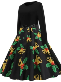 Women's Christmas Casual Dress Swing Dress Vintage Dress Midi Dress Green Blue Light Red Long Sleeve Santa Claus Bow Winter Fall Autumn V Neck Slim 2022 S M L XL XXL 3XL -Fashion Life Shop hxxznx1666776947404
