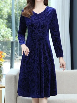 Women's Christmas Dress Casual Dress Velvet Dress Midi Dress Pocket Outdoor Christmas Street Fashion Elegant V Neck Long Sleeve 2023 Loose Fit Black Wine Blue Color XL XXL 3XL 4XL 5XL Size -Fashion Life Shop hzdqvv1695207036885