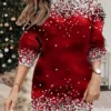 Women's Christmas Casual Dress Sweatshirt Dress Mini Dress Warm Fashion OutdoorVacation Crew Neck Print Snowflake Loose Fit Wine Blue Purple S M L XL XXL