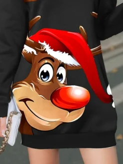 Women's Casual Dress Christmas Dress Sweatshirt Dress Deer Print Crew Neck Mini Dress Fashion Streetwear Outdoor Christmas Long Sleeve Loose Fit Black Fall Winter S M L XL XXL 5 Women's Casual Dress Christmas Dress Sweatshirt Dress Deer Print Crew Neck Mini Dress Fashion Streetwear Outdoor Christmas Long Sleeve Loose Fit Black Fall Winter S M L XL XXL -Fashion Life Shop hztuzc1695891766600