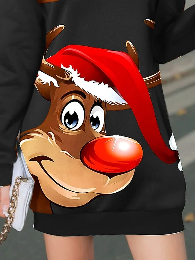 Women's Casual Dress Christmas Dress Sweatshirt Dress Deer Print Crew Neck Mini Dress Fashion Streetwear Outdoor Christmas Long Sleeve Loose Fit Black Fall Winter S M L XL XXL 3 Women's Casual Dress Christmas Dress Sweatshirt Dress Deer Print Crew Neck Mini Dress Fashion Streetwear Outdoor Christmas Long Sleeve Loose Fit Black Fall Winter S M L XL XXL - Image 3