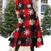 Women's Christmas Casual Dress Swing Dress Midi Dress Wine Long Sleeve Plaid Pocket Winter Fall Autumn Fashion Daily Weekend 2022 S M L XL XXL 3XL