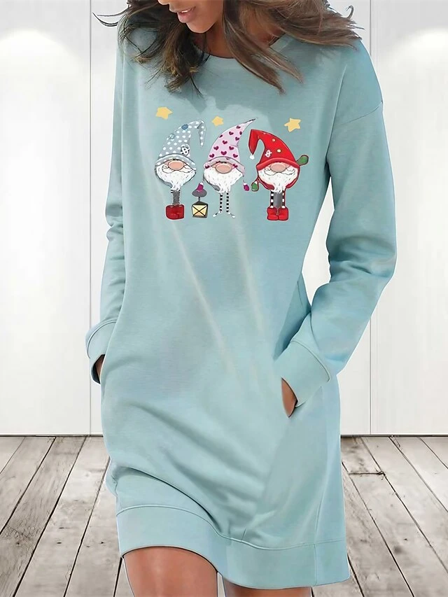 Women's Christmas Hoodie Dress Winter Dress Light Blue Grey White Long Sleeve Santa Claus Pocket Print Winter Fall Crew Neck Stylish Casual Loose Fit 2022 S M L XL 2XL / Cotton 1 Women's Christmas Hoodie Dress Winter Dress Light Blue Grey White Long Sleeve Santa Claus Pocket Print Winter Fall Crew Neck Stylish Casual Loose Fit 2022 S M L XL 2XL / Cotton