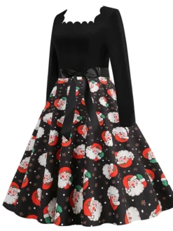 Women's Christmas Vintage Dress Midi Dress Black And White Green Black Long Sleeve Santa Claus Bow Winter Fall Autumn Square Neck Stylish Christmas Vacation 2022 S M L XL XXL 3XL 25 Women's Christmas Vintage Dress Midi Dress Black And White Green Black Long Sleeve Santa Claus Bow Winter Fall Autumn Square Neck Stylish Christmas Vacation 2022 S M L XL XXL 3XL -Fashion Life Shop ibqwdc1667637299756