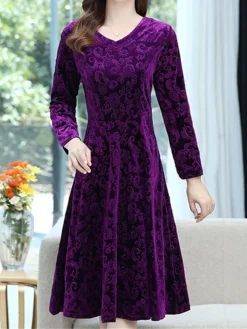 Women's Christmas Dress Casual Dress Velvet Dress Midi Dress Pocket Outdoor Christmas Street Fashion Elegant V Neck Long Sleeve 2023 Loose Fit Black Wine Blue Color XL XXL 3XL 4XL 5XL Size -Fashion Life Shop ibwusz1695207031818