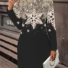 Women's Christmas Dress Casual Dress Mini Dress Active Fashion Outdoor Christmas Holiday Crew Neck Print Snowflake Loose Fit Silver Blue Gold S M L XL XXL