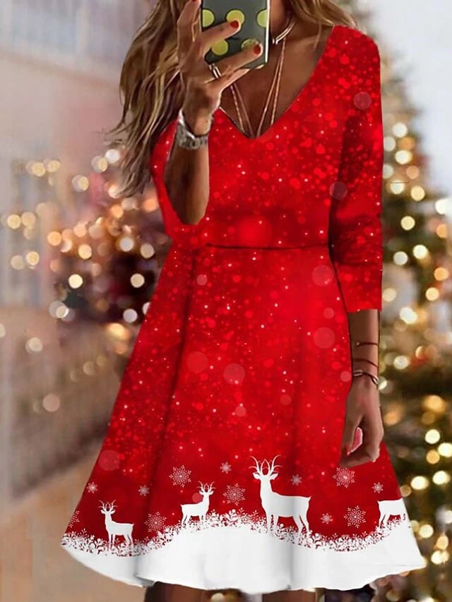 Women's Christmas Swing Dress Vintage Dress Mini Dress Wine Light Red Dark Blue Long Sleeve Deer Patchwork Winter Fall Autumn V Neck Vacation 2022 S M L XL XXL 3XL 4XL 5XL 6XL 1 Women's Christmas Swing Dress Vintage Dress Mini Dress Wine Light Red Dark Blue Long Sleeve Deer Patchwork Winter Fall Autumn V Neck Vacation 2022 S M L XL XXL 3XL 4XL 5XL 6XL