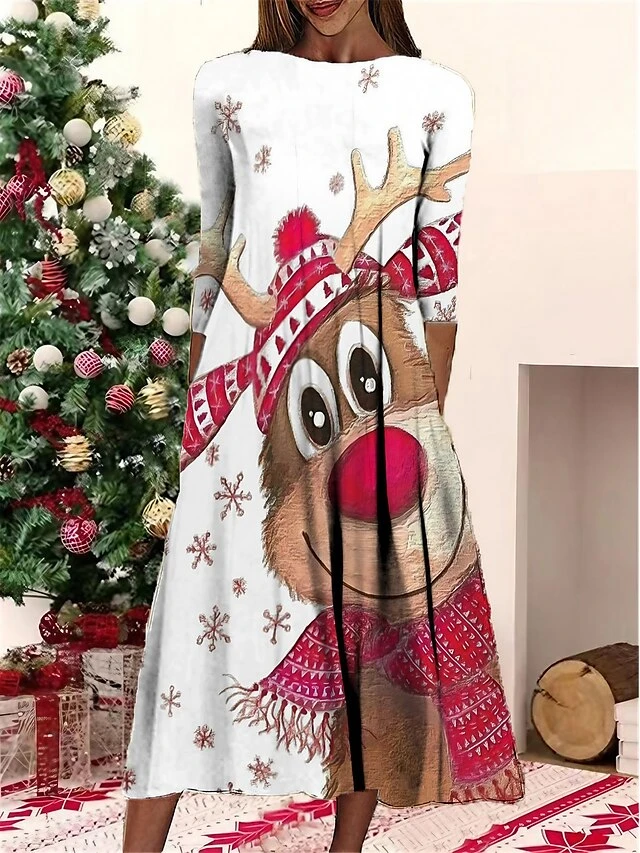 Women's Christmas Casual Dress Shift Dress Midi Dress Blue Light Green Dark Blue 3/4 Length Sleeve Elk Ruched Winter Fall Autumn Fashion Daily 2022 S M L XL XXL 3XL 1 Women's Christmas Casual Dress Shift Dress Midi Dress Blue Light Green Dark Blue 3/4 Length Sleeve Elk Ruched Winter Fall Autumn Fashion Daily 2022 S M L XL XXL 3XL