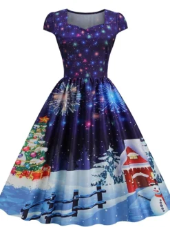 Women's Christmas Swing Dress Vintage DressKnee Length Dress Blue Wine Red Light BlueShort Sleeve Santa Claus Snowman Tree Print Fall Winter Square Neck Vintage Elegant Slim 2022 S M L XL 35 Women's Christmas Swing Dress Vintage DressKnee Length Dress Blue Wine Red Light BlueShort Sleeve Santa Claus Snowman Tree Print Fall Winter Square Neck Vintage Elegant Slim 2022 S M L XL -Fashion Life Shop ieqqyv1667889861913