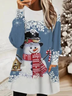 Women‘s Christmas Sweatshirt Dress Shift Dress Mini Dress Black Blue Navy Blue Long Sleeve Elk Pocket Winter Fall Autumn Crew Neck Daily Loose Fit 2022 S M L XL XXL 3XL -Fashion Life Shop ihifjc1667562012392