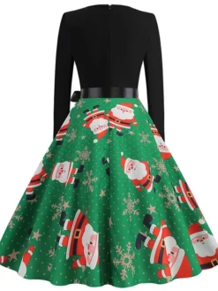 Women's Christmas Casual Dress Swing Dress Vintage Dress Midi Dress Green Blue Light Red Long Sleeve Santa Claus Bow Winter Fall Autumn V Neck Slim 2022 S M L XL XXL 3XL -Fashion Life Shop ihlnjr1666776944661