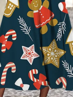 Women's Christmas Casual Dress Shift DressMidi Dress Navy Blue 3/4 Length Sleeve Snowflake Ruched Print Fall Winter Round Neck Vacation Casual 2022 S M L XL XXL 3XL -Fashion Life Shop iiefcg1663731298746