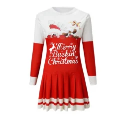 Women's Christmas Swing Dress Blue Red Black Long Sleeve Letter Santa Claus Elk Pleated Print Winter Fall Crew Neck Stylish Romantic Fall Dress Loose Fit 2022 S M L XL XXL / Winter Dress -Fashion Life Shop ijubdg1665745384080