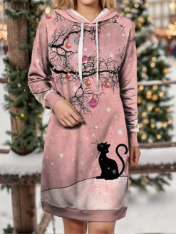 Women's Christmas Dress Hoodie Dress Mini Dress Warm Fashion Outdoor Christmas Holiday Hoodie Print Cat Loose Fit Pink Purple Khaki S M L XL XXL 5 Women's Christmas Dress Hoodie Dress Mini Dress Warm Fashion Outdoor Christmas Holiday Hoodie Print Cat Loose Fit Pink Purple Khaki S M L XL XXL -Fashion Life Shop ikqclb1697633936027