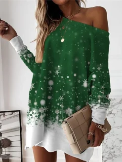 Women‘s Christmas Casual Dress Sweatshirt Dress Mini Dress Warm Fashion Outdoor Holiday Crew Neck Print Print Loose Fit Burgundy Blue Purple S M L XL XXL -Fashion Life Shop ilyttk1694502607802