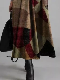 Women's Casual Dress Shift Dress Long Dress Maxi Dress Brown Long Sleeve Geometric Patchwork Winter Fall Spring Crew Neck Fashion Winter Dress Christmas Daily 2023 S M L XL 2XL 3XL -Fashion Life Shop imojlw1663052766249