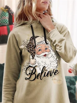 Women's Casual Dress Christmas Dress Hoodie Dress Santa Claus Ugly Christmas Print Hooded Mini Dress Fashion Streetwear Outdoor Christmas Long Sleeve Loose Fit Gold Fall Winter S M L XL XXL -Fashion Life Shop inhooc1694673331028
