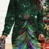 Women's Christmas Casual Dress Sweatshirt Dress Mini Dress Warm Fashion OutdoorVacation Crew Neck PrintTree Loose Fit Black Blue Green S M L XL XXL