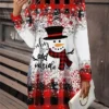 Women's Christmas Dress Plaid Dress Mini Dress Active Fashion Outdoor Christmas Holiday Crew Neck Print Geometric Snowman Snowflake Loose Fit Wine Red Blue S M L XL XXL