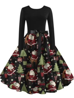 Women's Christmas Vintage DressKnee Length Dress Green Black Dark Blue Red Long Sleeve Geometric Tree Print Print Fall Winter Crew Neck Vintage Elegant 2022 S M L XL XXL 3XL -Fashion Life Shop ipdlzj1663151841438