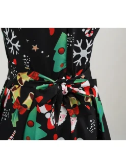 Women's Christmas Swing Dress Knee Length Dress Black SleevelessSnowman Candy Zipper Bow Print Fall Spring Round Neck VintageParty 2021 S M L XL XXL XXXL -Fashion Life Shop ipilcc1632713767479