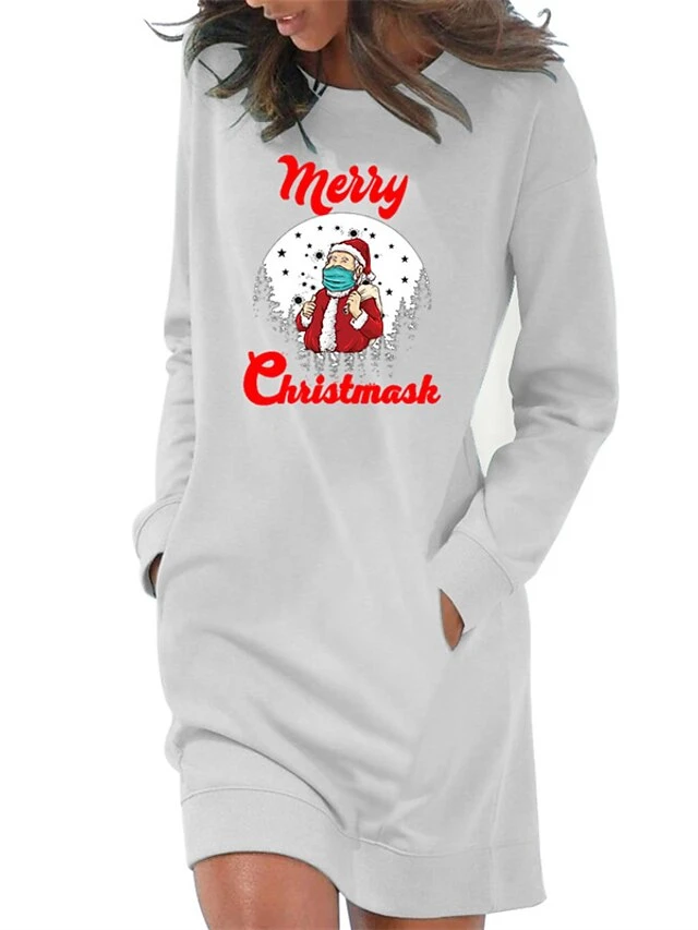 Women‘s Christmas Hoodie Dress Winter Dress Light Blue Grey White Long Sleeve Letter Santa Claus Pocket Print Winter Fall Crew Neck Stylish Fall Dress Loose Fit 2022 S M L XL 2XL / Cotton 6 Women‘s Christmas Hoodie Dress Winter Dress Light Blue Grey White Long Sleeve Letter Santa Claus Pocket Print Winter Fall Crew Neck Stylish Fall Dress Loose Fit 2022 S M L XL 2XL / Cotton - Image 6