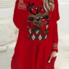 Women's Christmas Casual Dress T Shirt Dress Tee Dress Shift Dress Mini Dress Wine Red Long Sleeve Letter Pocket Winter Fall Autumn Crew Neck Fashion Daily Vacation Loose Fit 2022 S M L XL XXL 3XL