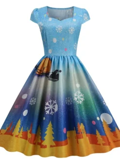 Women's Christmas Swing Dress Vintage DressKnee Length Dress Blue Wine Red Light BlueShort Sleeve Santa Claus Snowman Tree Print Fall Winter Square Neck Vintage Elegant Slim 2022 S M L XL 24 Women's Christmas Swing Dress Vintage DressKnee Length Dress Blue Wine Red Light BlueShort Sleeve Santa Claus Snowman Tree Print Fall Winter Square Neck Vintage Elegant Slim 2022 S M L XL -Fashion Life Shop isdbpd1665475226438