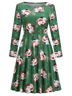 Women's Christmas Casual Dress Green Black Blue Long Sleeve Santa Claus Print Winter Fall Autumn Crew Neck Modern Daily Vacation 2022 S M L XL XXL -Fashion Life Shop isyhdu1667541619462