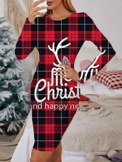 Women's Christmas Casual Dress Print Dress Green Wine Light Red Red Black Long Sleeve ElkTree Snowflake Print Winter Autumn Crew Neck Fashion Casual Fall Dress 2022 S M L XL 2XL 3XL 4XL 5XL 6XL -Fashion Life Shop isyqsv1666064472046